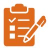 orange clipboard with checklist and pen representing a task list management system for 16 items or goals