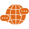 globe with speech bubbles representing global communication and interaction among nine languages