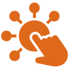 hand touching circular icon with radiating points illustrating interaction and connection in digital media 2 options available