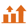 two upward arrows with a bar graph representing growth and progress related to 13 important metrics