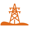 orange electrical tower icon representing energy transmission and utility infrastructure for 8 grid connections